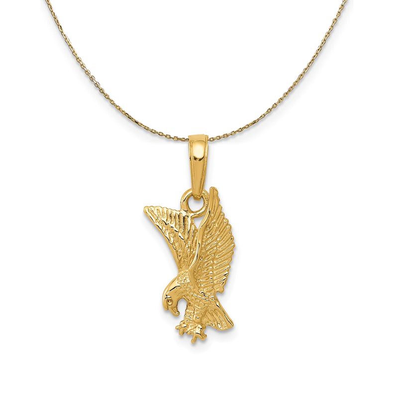 14k Yellow Gold Small 2d Landing Eagle Necklace - 18 Inch